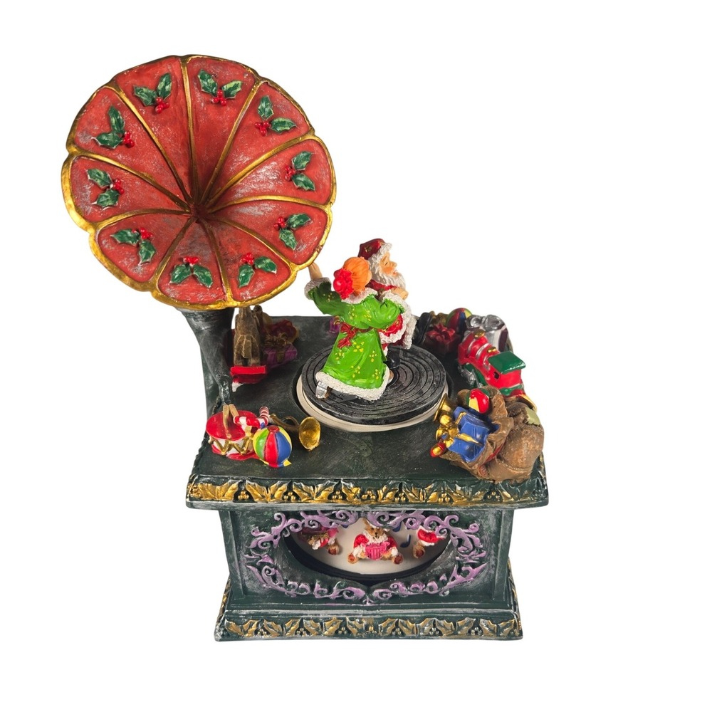 Vintage Christmas Gramophone Santa Music Box Rotating‎ Scene Holiday Decor
